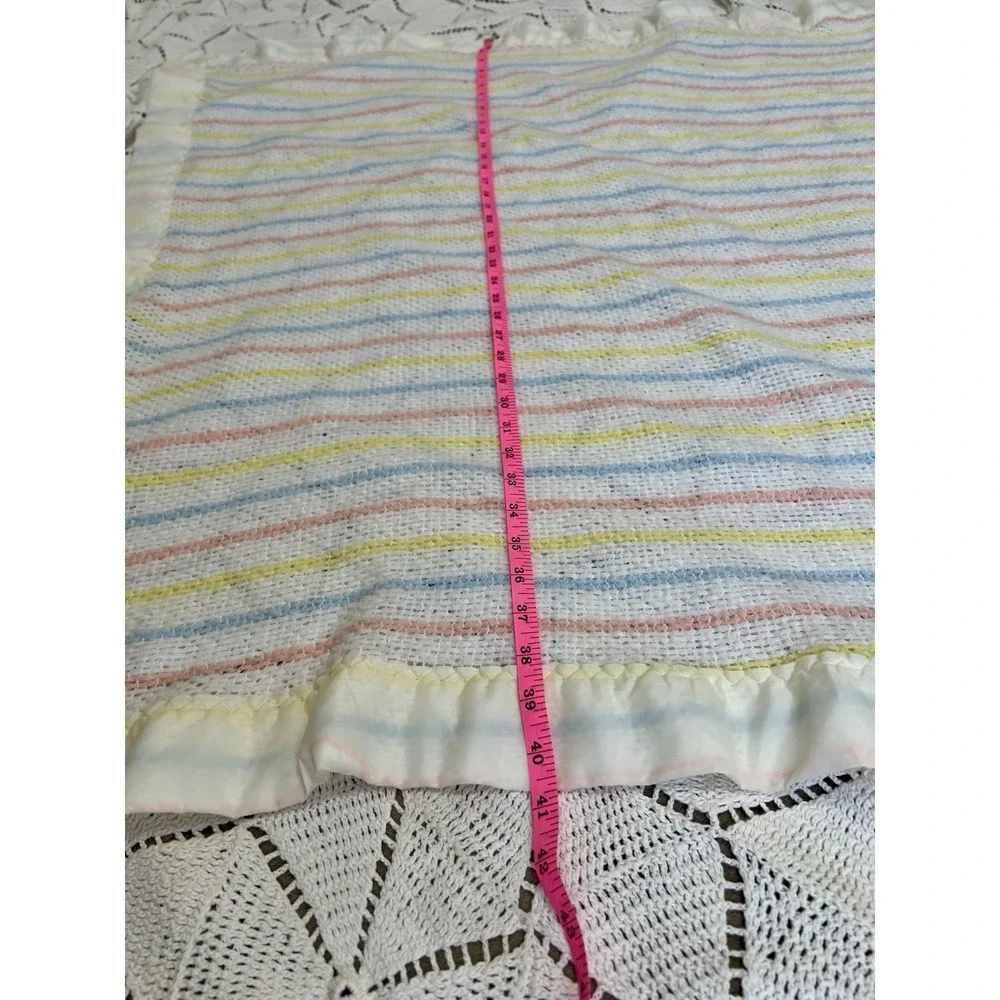 Vintage Baby Blanket Pastel Stripe Waffle Knit Satin Trim 40x40 Soft Gift Unisex